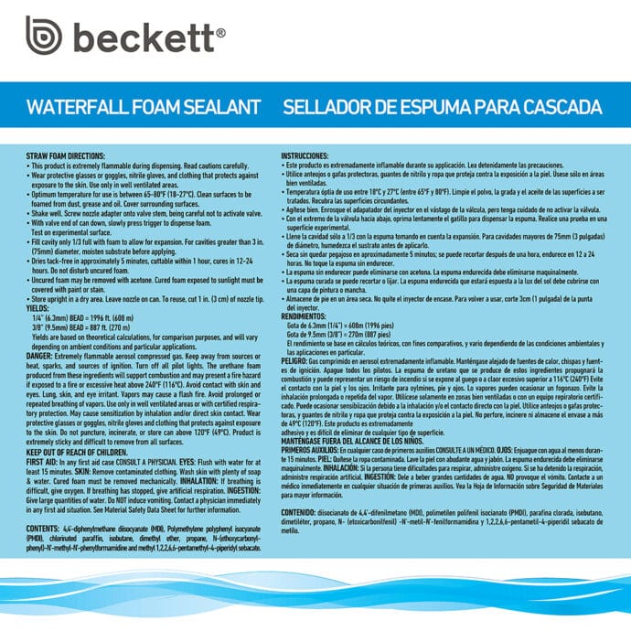 Waterfall foam sealant label