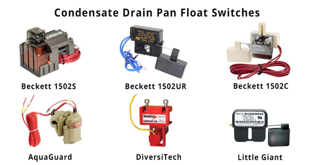 HVAC condensate pan float switches